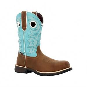 NEW ROCKY women's rosemary waterproof composite toe boots in brown turquoise